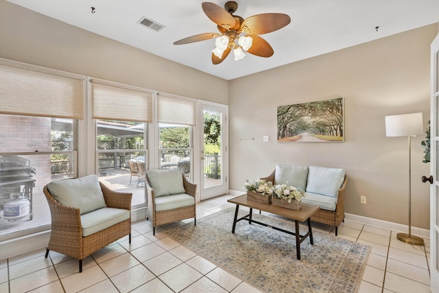 927 Oakmont Ridge Cv, Collierville, TN 38017 - living room featuring light tile patterned floors and ceiling fan