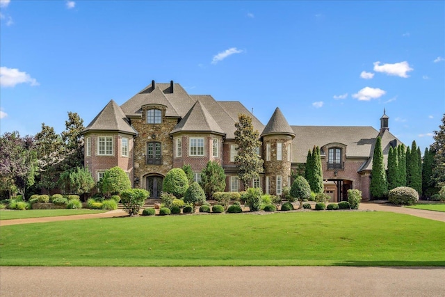 269 N Monterey Farms Cv, Collierville, TN 38017 - french provincial home featuring stone siding, a front yard, and french doors