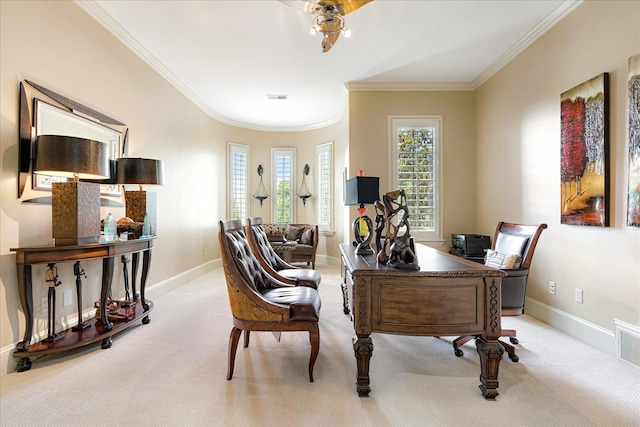 269 N Monterey Farms Cv, Collierville, TN 38017 - office space with light carpet, ornamental molding, and a ceiling fan