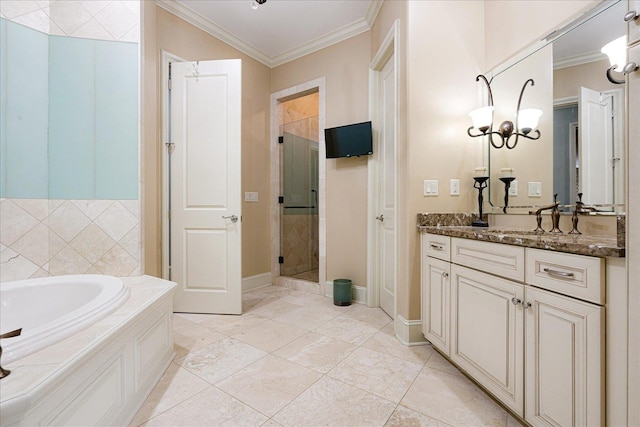 269 N Monterey Farms Cv, Collierville, TN 38017 - full bath featuring crown molding, vanity, a shower stall, and a bath
