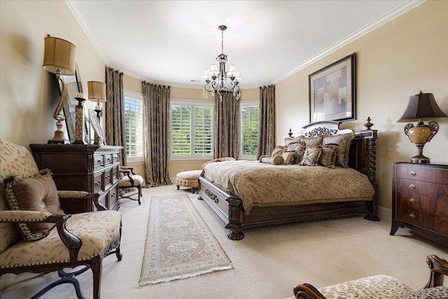 269 N Monterey Farms Cv, Collierville, TN 38017 - carpeted bedroom featuring ornamental molding and a chandelier