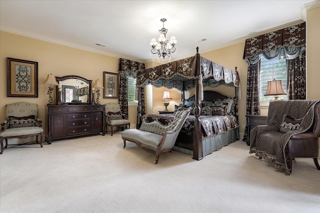 269 N Monterey Farms Cv, Collierville, TN 38017 - bedroom featuring a chandelier, carpet floors, and crown molding