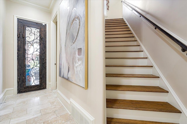 269 N Monterey Farms Cv, Collierville, TN 38017 - foyer entrance with ornamental molding and stairs