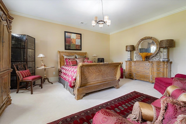 269 N Monterey Farms Cv, Collierville, TN 38017 - bedroom featuring carpet, crown molding, and a chandelier