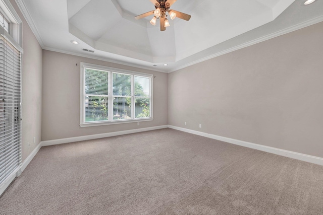 1062 Center Ridge Rd, Collierville, TN 38017 - carpeted spare room featuring a raised ceiling, a ceiling fan, recessed lighting, and crown molding