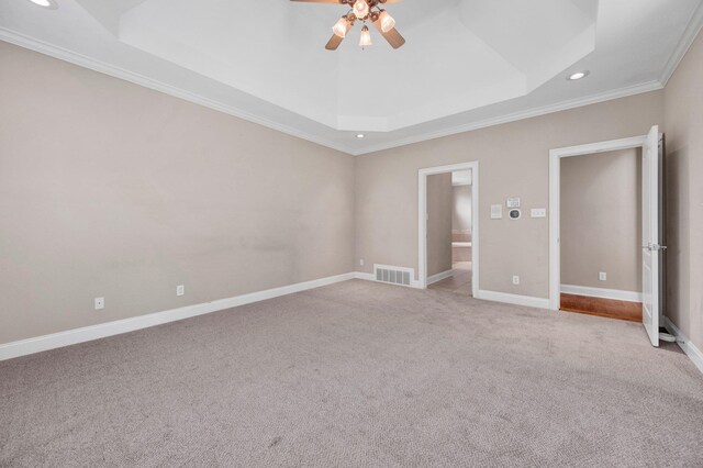 1062 Center Ridge Rd, Collierville, TN 38017 - unfurnished room featuring recessed lighting, a raised ceiling, a ceiling fan, crown molding, and light carpet