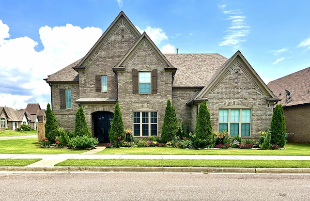 8334 Stonecrest Dr W, Olive Branch, MS 38654 - french country inspired facade featuring brick siding, a front yard, and roof with shingles