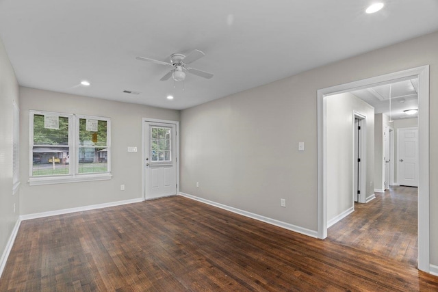1169 Dovecrest Rd, Memphis, TN 38134 - spare room with attic access, ceiling fan, dark wood finished floors, and recessed lighting