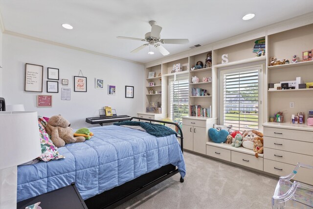 2912 Carnton Dr, Germantown, TN 38138 - bedroom featuring light carpet, recessed lighting, and ceiling fan