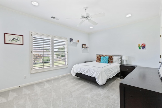 2912 Carnton Dr, Germantown, TN 38138 - carpeted bedroom featuring ornamental molding, recessed lighting, and a ceiling fan