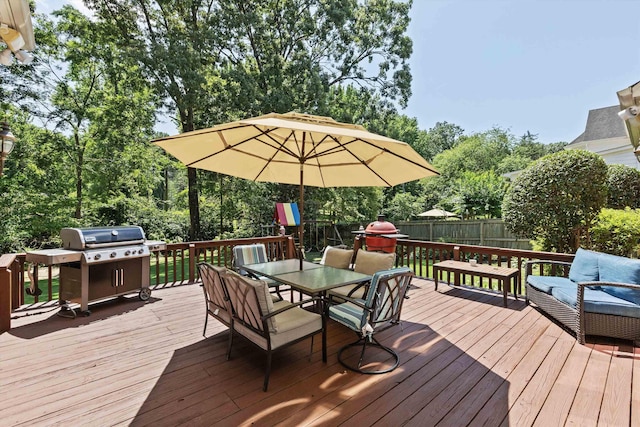 2912 Carnton Dr, Germantown, TN 38138 - deck with outdoor dining space, a fenced backyard, and a grill