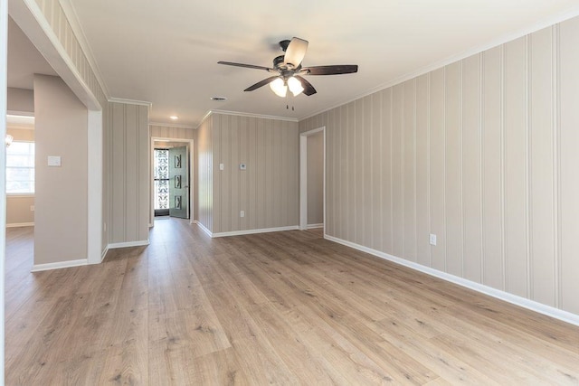 5153 Helene Rd, Memphis, TN 38117 - empty room with crown molding, a ceiling fan, and light wood-style floors