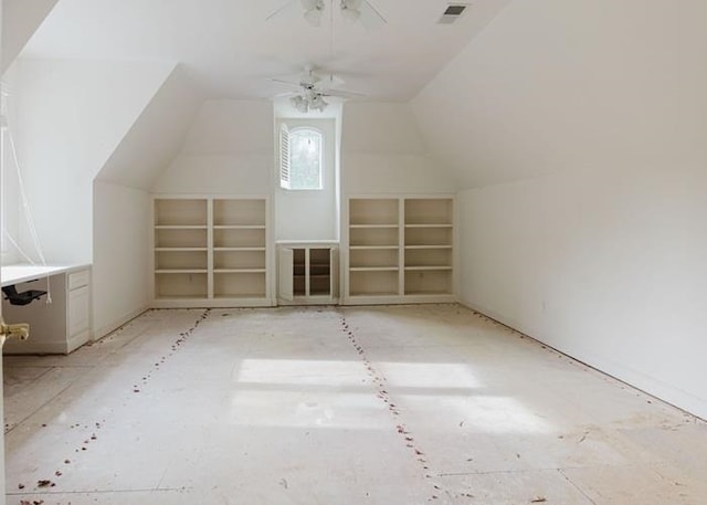 9219 Beaver Valley Ln, Cordova, TN 38018 - additional living space featuring built in features, lofted ceiling, and a ceiling fan