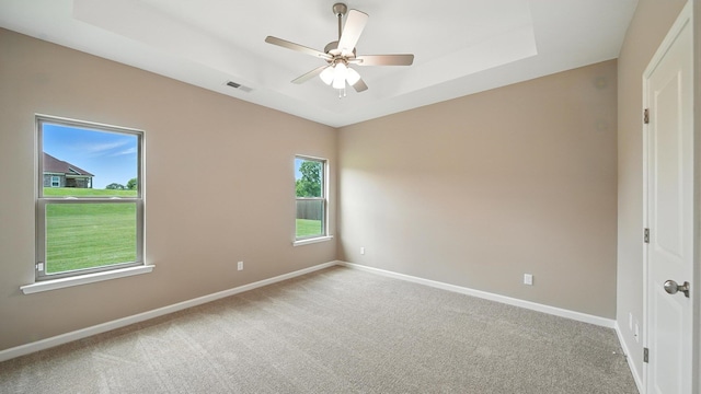 131 Pritchett Cv, Munford, TN 38058 - spare room with carpet flooring, a ceiling fan, and a raised ceiling