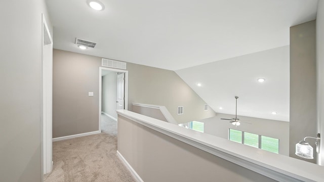 131 Pritchett Cv, Munford, TN 38058 - hallway featuring light carpet, an upstairs landing, recessed lighting, and lofted ceiling