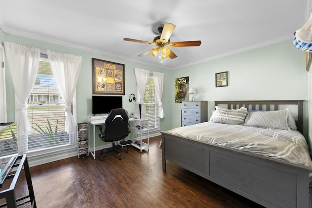 526 Royal Pecan Way, Collierville, TN 38017 - bedroom with crown molding, wood finished floors, an office area, and a ceiling fan