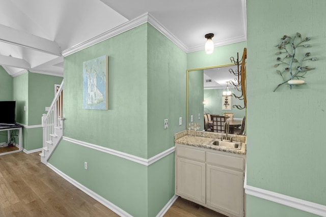 526 Royal Pecan Way, Collierville, TN 38017 - bathroom with vanity, ornamental molding, and wood finished floors