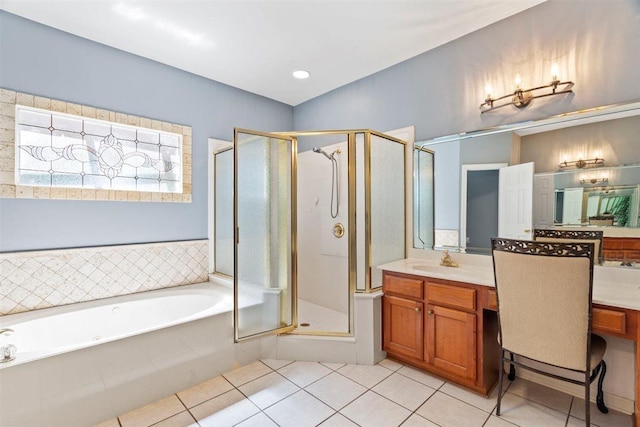 1775 Lisson Cv, Collierville, TN 38017 - bathroom featuring a stall shower, a whirlpool tub, vanity, and tile patterned floors