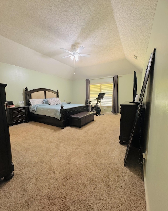 902 Wildbird Cv, Collierville, TN 38017 - bedroom with carpet floors, a textured ceiling, vaulted ceiling, and ceiling fan