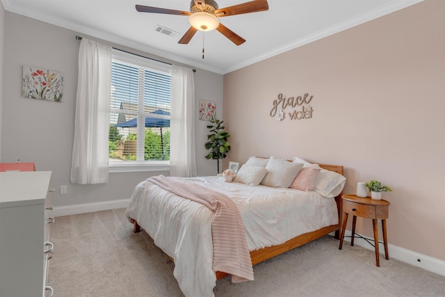 4712 Carousel Ln, Collierville, TN 38017 - bedroom featuring crown molding, light carpet, and ceiling fan