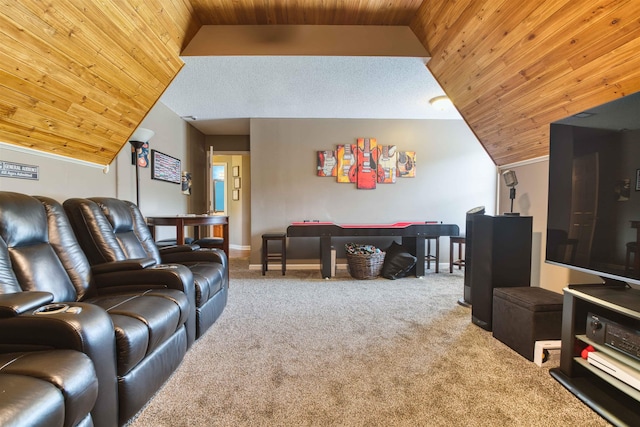 4362 Bridgestone Cir, Bartlett, TN 38135 - living room featuring carpet, wooden ceiling, and vaulted ceiling