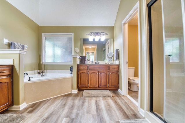 4362 Bridgestone Cir, Bartlett, TN 38135 - bathroom with vanity, wood finished floors, a bath, and lofted ceiling