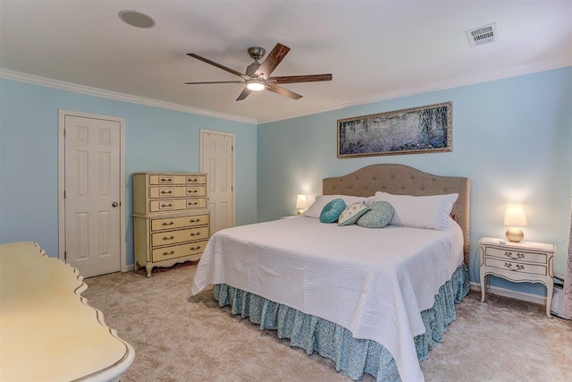 1577 Bubbling Brook Dr, Germantown, TN 38138 - bedroom with crown molding, light colored carpet, a ceiling fan, and a closet