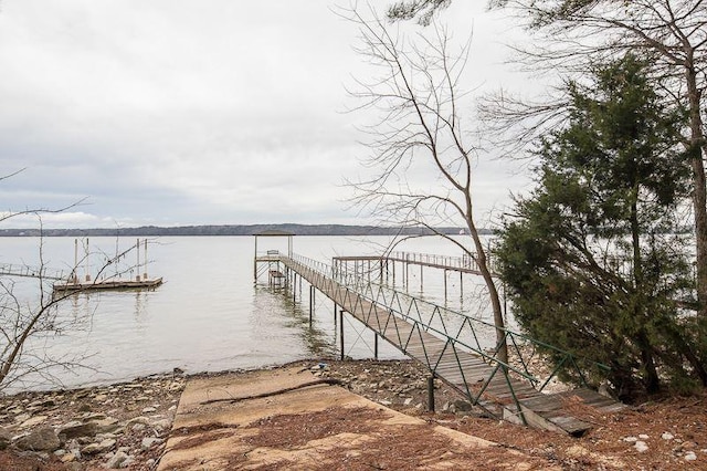 view of dock with a water view