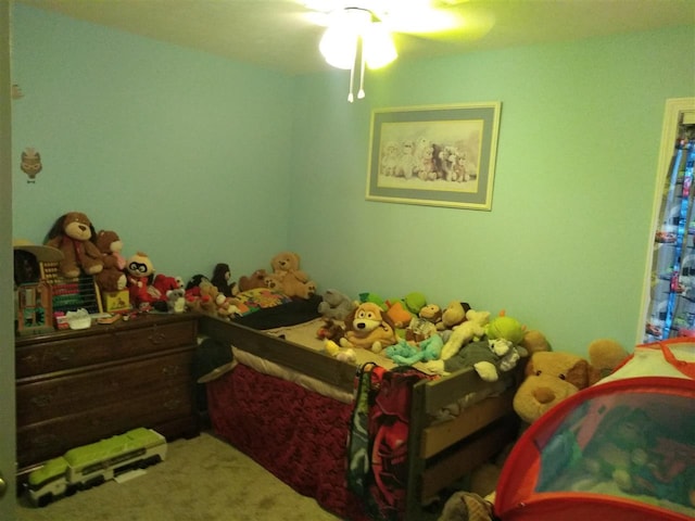 bedroom featuring carpet and ceiling fan