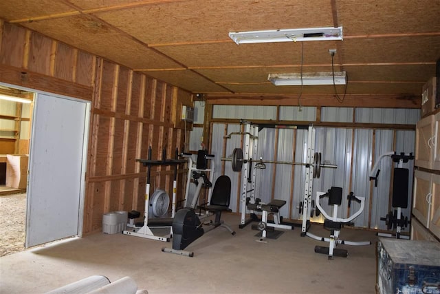 workout area featuring concrete flooring