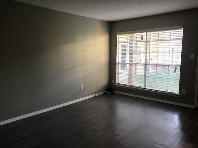 empty room featuring plenty of natural light, dark wood-type flooring, and a textured ceiling