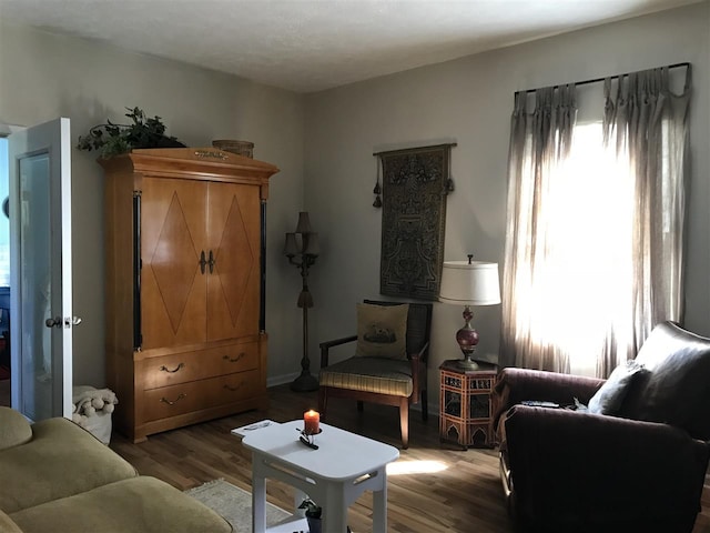 living room with dark hardwood / wood-style floors