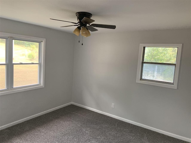 unfurnished room featuring ceiling fan and carpet floors