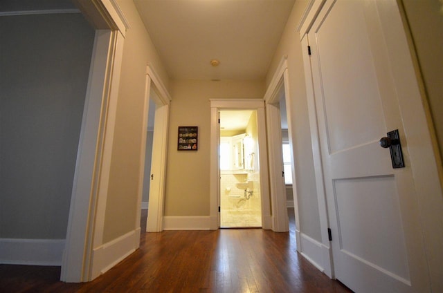 corridor featuring dark hardwood / wood-style floors