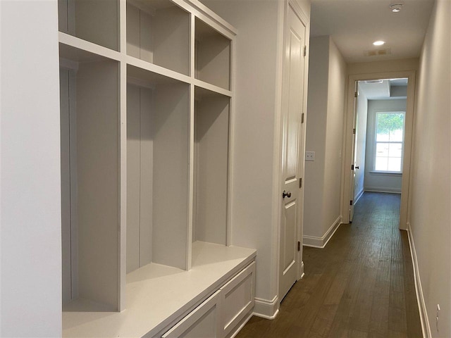 mudroom with dark hardwood / wood-style floors