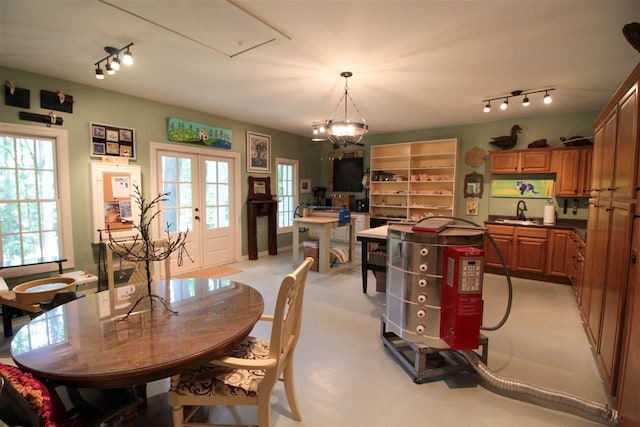 9351 Rocky Valley Cv, Memphis, TN 38018 - dining room with a chandelier, french doors, track lighting, and a wealth of natural light