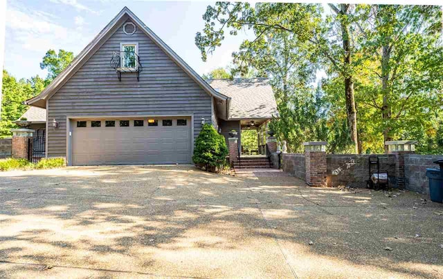 exterior space featuring a garage