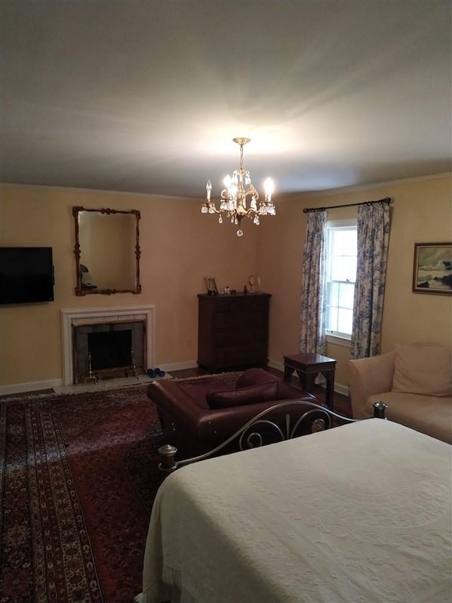 bedroom with an inviting chandelier