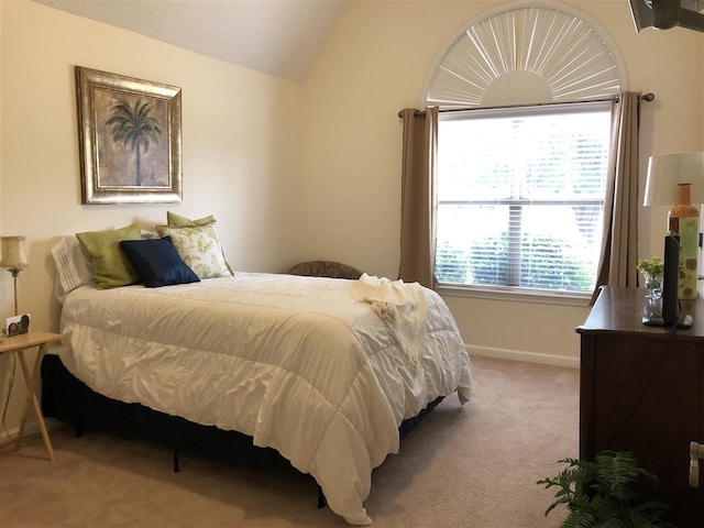 bedroom with light colored carpet