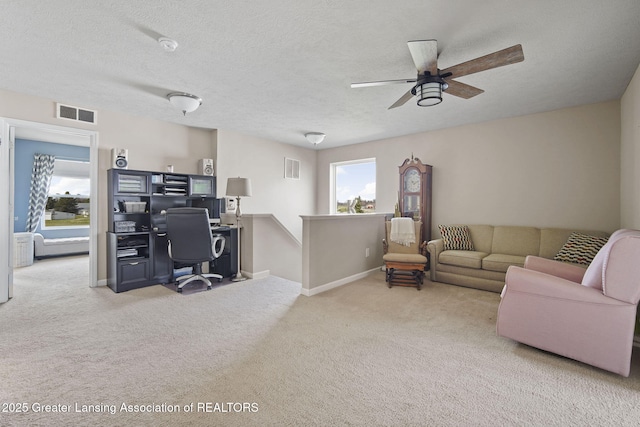 4246 Black Cherry Ln, Mason, MI 48854 - carpeted office space with a ceiling fan and a textured ceiling