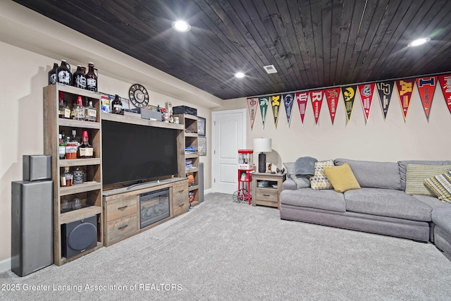 4246 Black Cherry Ln, Mason, MI 48854 - carpeted living room featuring recessed lighting and wooden ceiling