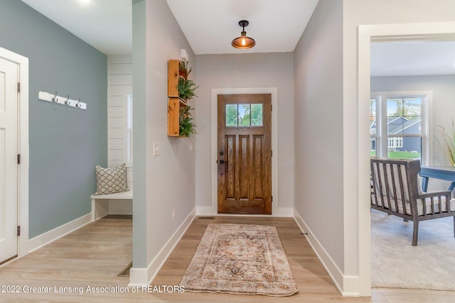 entrance foyer with light hardwood / wood-style flooring and plenty of natural light