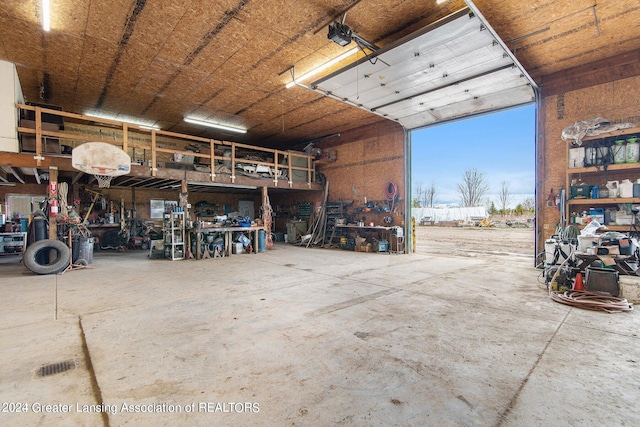 garage featuring a workshop area