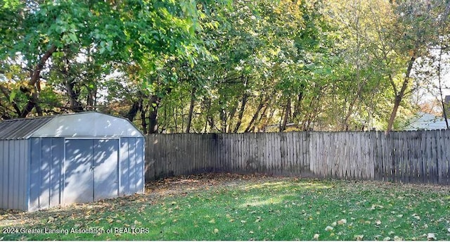 view of yard with a storage unit