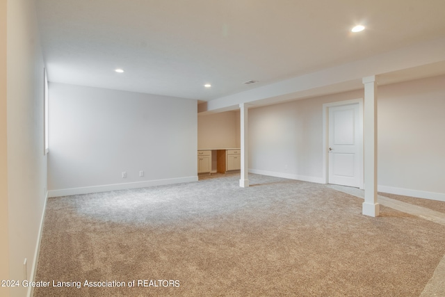 basement with carpet floors