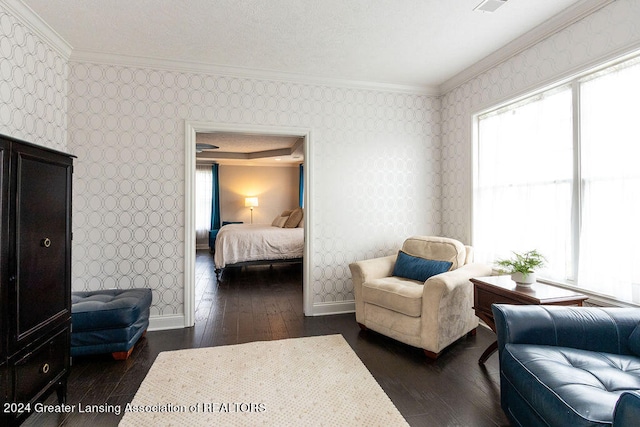 interior space featuring dark hardwood / wood-style floors and crown molding