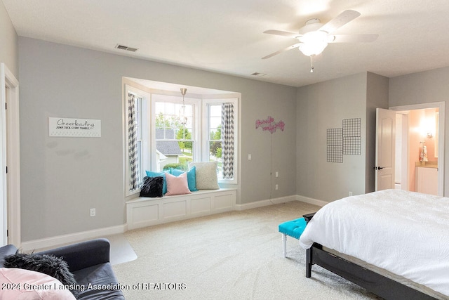 bedroom featuring carpet flooring and ceiling fan