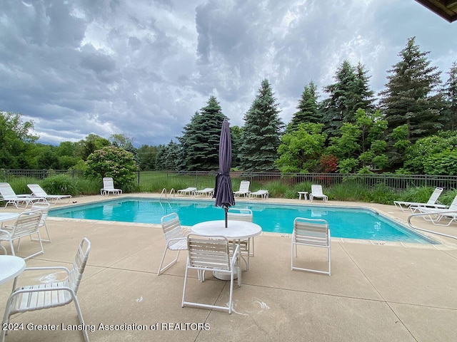 view of swimming pool with a patio area