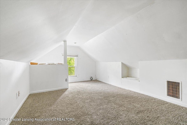 additional living space featuring carpet flooring and vaulted ceiling