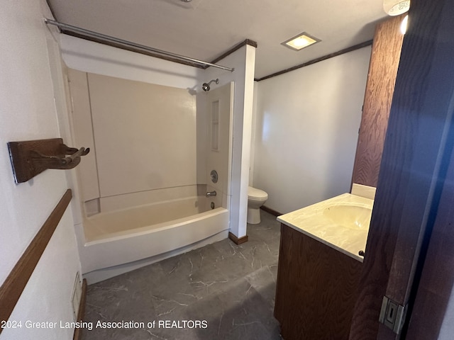 full bathroom featuring vanity,  shower combination, and toilet